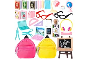 FFNIU 30Pcs Mini School Supplies, Doll School Supplies Includes Mini Doll Backpack Laptops Glasses Blackboard Book Palette Paper Ruler Scissors Calculator for Dolls Accessories Set