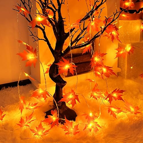 Isisyu Maple Leaves Fairy Lights, 3M 20LED Autumn Decoration String Lights Battery Operated with Timer, Autumn Leaf Fall Garland Lights for Autumn, Halloween, Thanksgiving, Pumpkin, Christmas