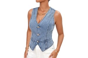 SOLY HUX Women's Denim Vest V Neck Sleeveless Button Down Y2k Trendy Jean Jacket