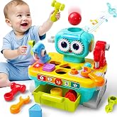 iPlay, iLearn Toddler Musical Workbench Toy, 1 Year Boy Gift, Baby Tool Set | Infant Shape Sorter Activity, Kid Pounding Game, Toddler Learning Toy, 1st Birthday Gift 12 18 24 Month Girl Age One 1 2 3 Yr