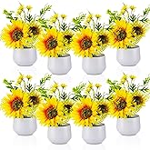 Zeyune 8 Pieces Artificial Sunflower Potted Plants for Yellow Kitchen Decor Sunflower Centerpieces for Tables Mason Jar Artificial Flowers in Plastic Pot for Bathroom Wedding Office (Classic)
