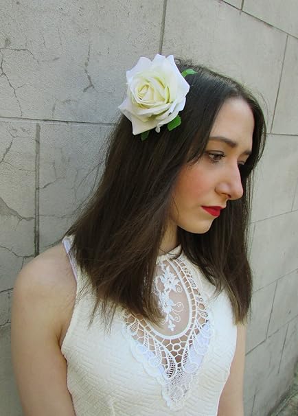 Large Ivory White Rose Flower Hair Clip Or Brooch Vintage 1950s