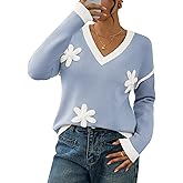 Viottiset Sweaters for Women Long Sleeve Oversized Pullovers Sweaters Soft Knit V Neck Tops Floral Clothes Fall Outfits