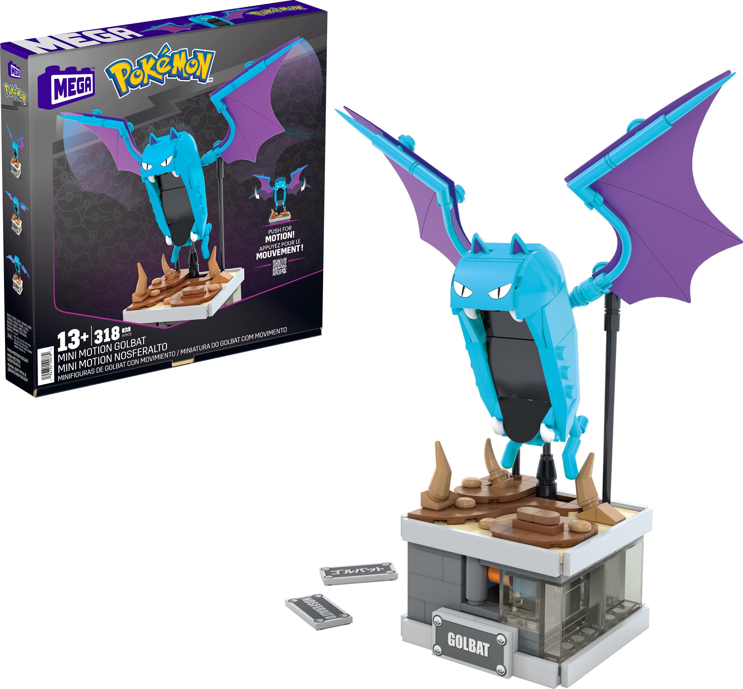 Photo 1 of MEGA Pokémon Building Toys Set Mini Motion Golbat with 313 Pieces, Wing Flapping Motion, 5 Inches Tall, for Adult Collectors