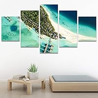 SIGNWIN 5 Panel Canvas Wall Art Aerial Beach Beach Coastal Cool Minimalism Multicolor Photography Relax/Calm for Home Decorations Ready to Hang - 60