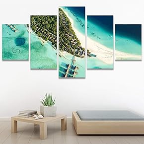 SIGNWIN 5 Panel Canvas Wall Art Aerial Beach...