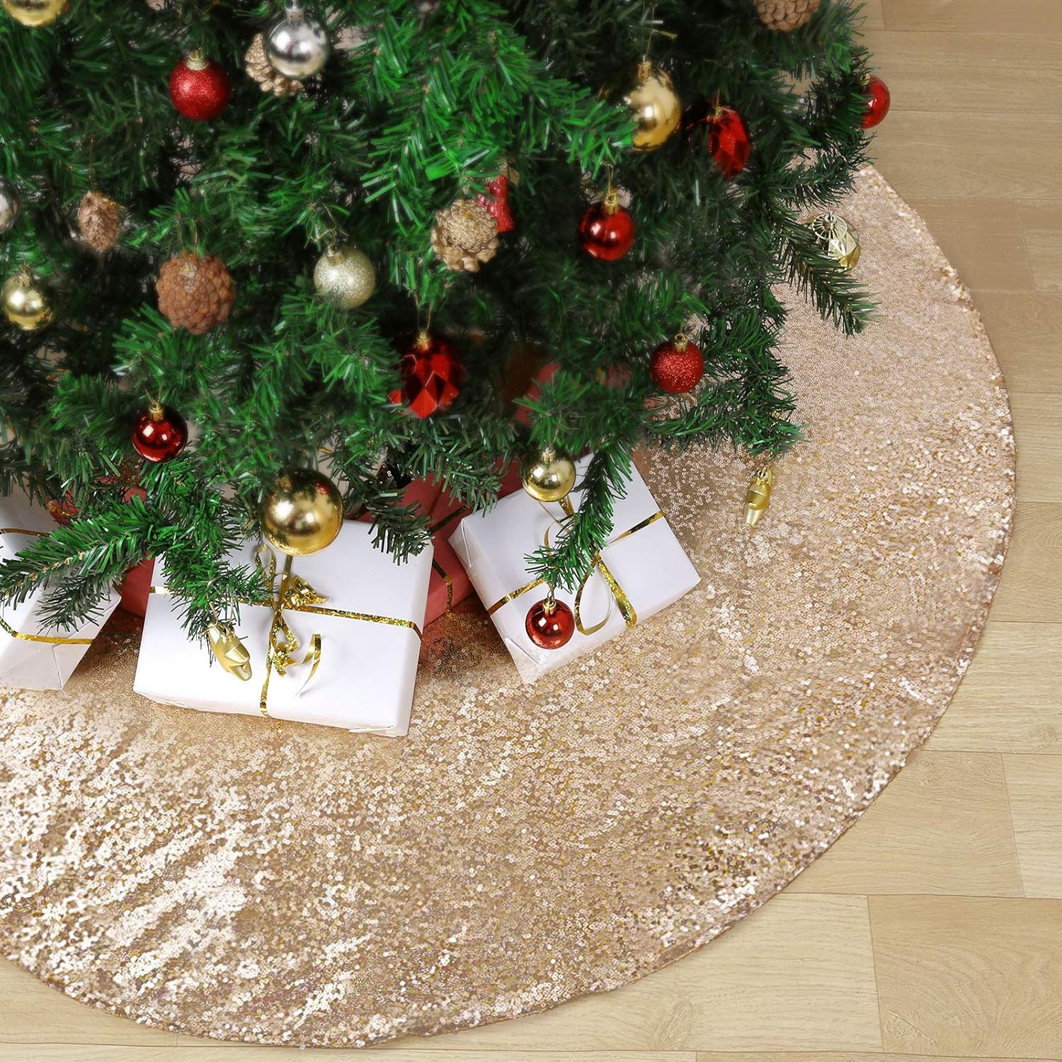 Sparkly Tree Skirt Large 48 Inches Champagne