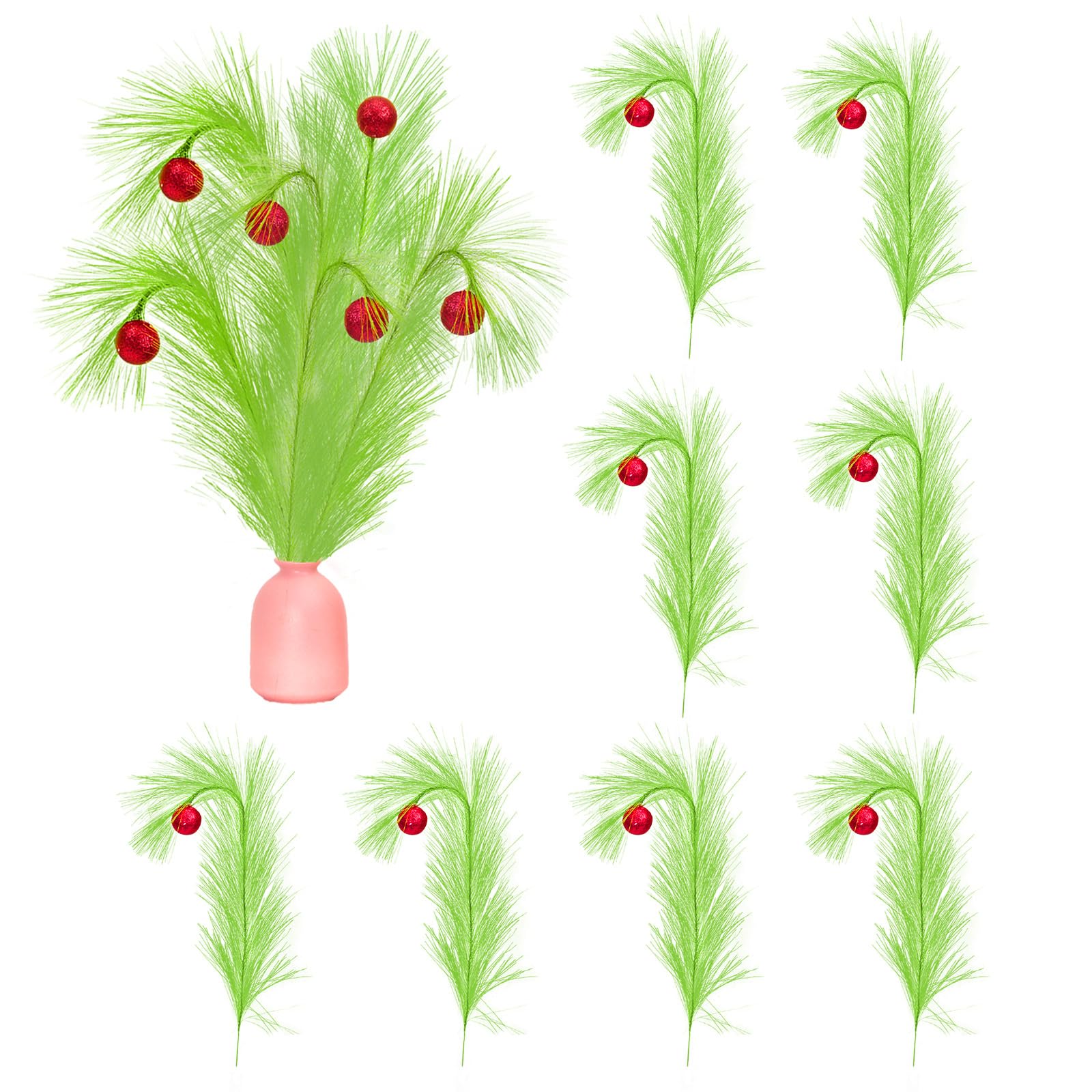 Photo 1 of 8Pcs Christmas Tree Topper Picks 17.3'' Lime Green Furry Curly Stems Xmas Tree Picks Ornaments for Christmas Tree Home Office Wreath Vase Decorations