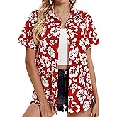 Hawaiian Shirts for Women Tropical Shirt Summer Beach Button Down Short Sleeve Blouses Floral Top Aloha Luau Outfits 2025