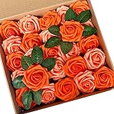 Mefier Home Artificial Flowers 25PCS Real Looking Mixed Vivid Orange Fake Roses with Stem for DIY Wedding Bouquets Centerpieces Baby Shower Party Home Decorations