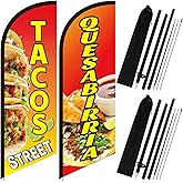 Hahafelt 2 Pcs Quesabirria Feather Flag Street Tacos Feather Banner Flag with Complete Pole Kit and Ground Stake for Mexican Restaurants Advertising Banner Sign