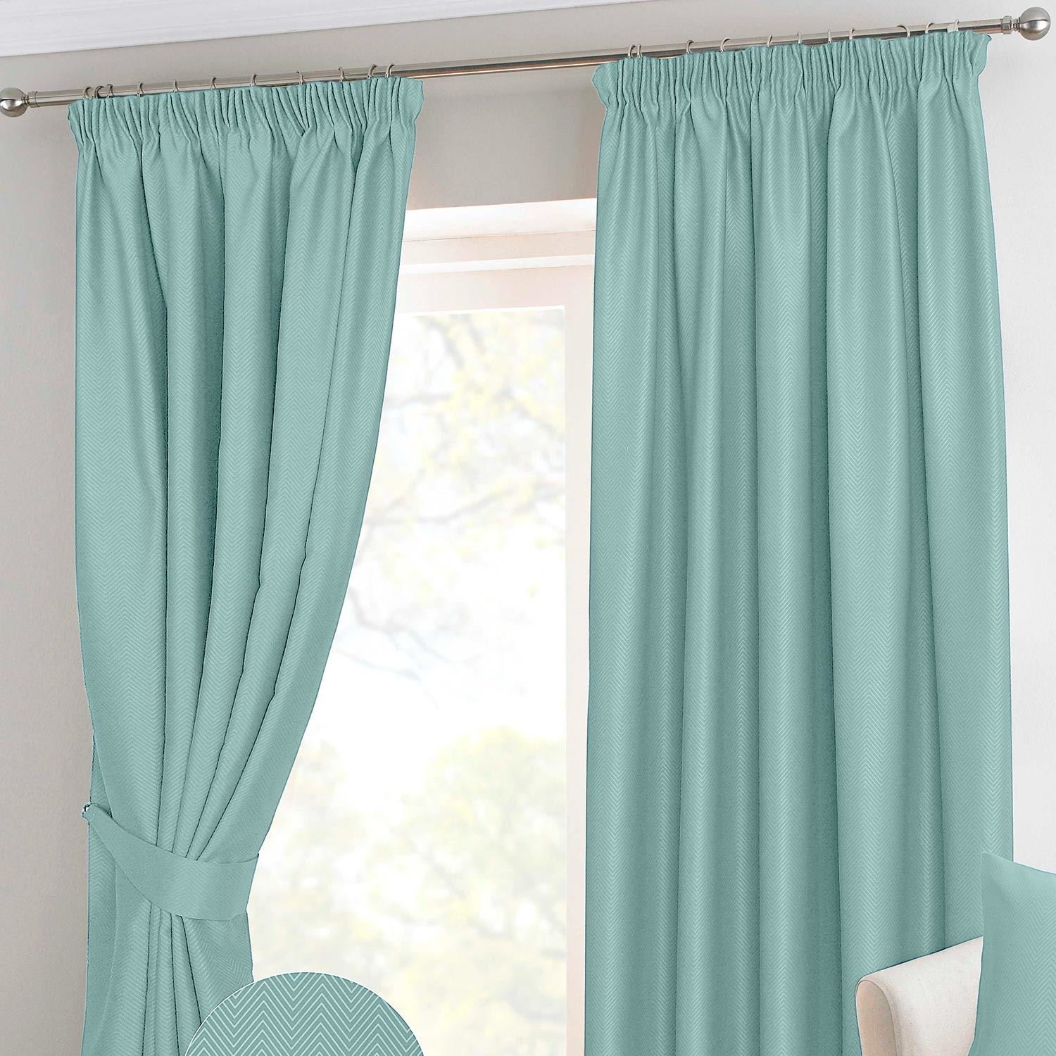 HOMESCAPES Pastel Blue Pencil Pleat Blackout Thermal Curtains Pair
