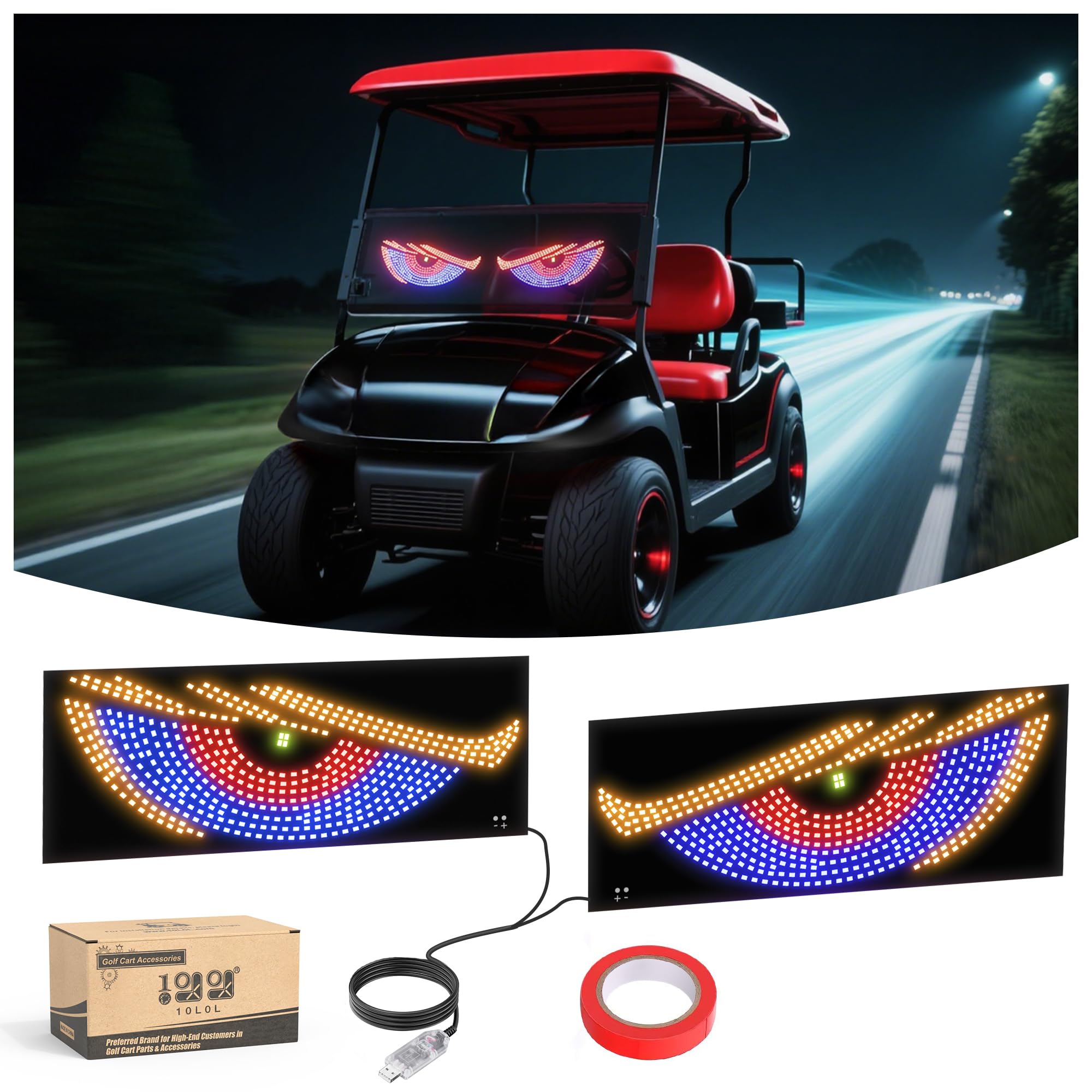 Photo 1 of 10L0L Golf Cart Devil Eyes Light Sign Universal Fit Windshield, Dynamic Display Screen Panel USB Powered for Festivals, Daily