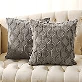 Volcanics Pack of 2 Faux Wool Throw Pillow Covers 20x20 Inches Decorative Farmhouse Velvet Couch Pillow Case Soft Plush Square Boho Cushion Pillowcase, Dark Grey