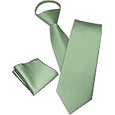 JEMYGINS 3.15“ Solid Color Pre-tied Tie and Pocket Square Set Adjustable Zipper Necktie for Business and Wedding(8cm)