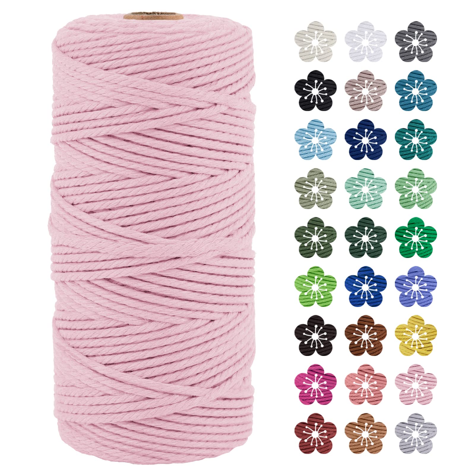 LEREATI Macrame Cord 3mm x 100m, Thick Macrame Rope Natural Cotton Rope Craft String, 4 Strand Twisted Cotton Cord Yarn for DIY Plant Hanger, Wall Hanging, Christmas Decoration (Pink) — image 1