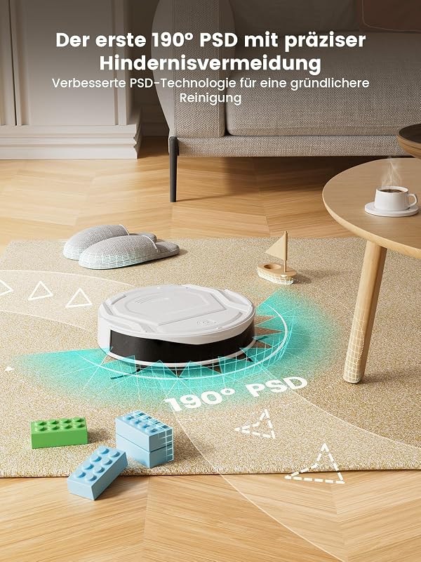 M210 Staubsaugerroboter, 2200 Pa, leistungsstark und leise, ultradünn 7,8 cm, WiFi/App/Alexa, Autonomie 120 Min, Teppichverstärkung, ideal für Tierhaare, Teppiche und Harte Böden