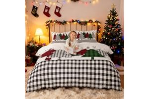MANFEI Kids Christmas Pine Tree Duvet Cover Set Twin Size,Snowflake Colorful Bedding Set,Girls Boys Adults Room/Xmas Cabin Decor,Geometric Plaids Comforter Cover,Rustic Vintage Quilt Cover,2pcs,1 pillowcase