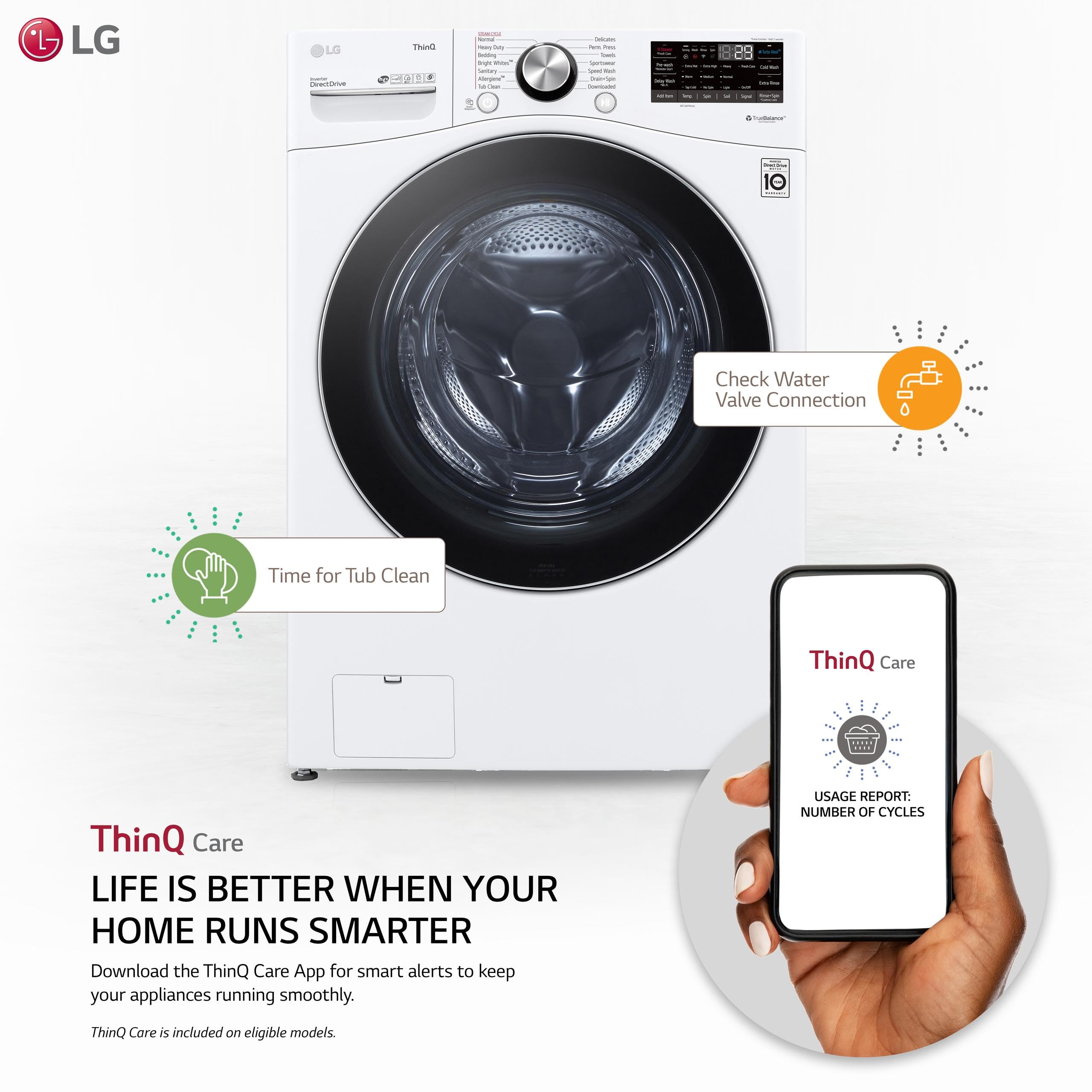 LG 5.0 cu. ft. Mega Capacity Smart Wi-Fi Enabled Front Load Washer with TurboWash 360 and Built-In Intelligence