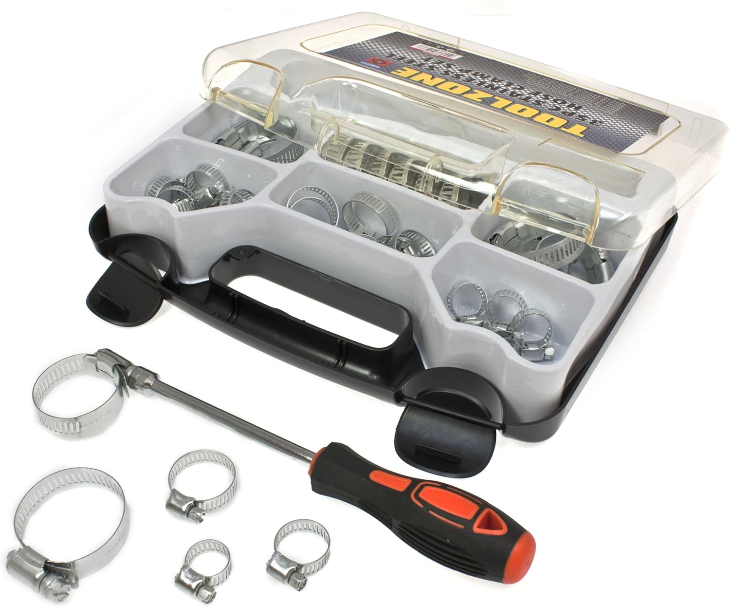toolzone HW039 8-44 mm Stainless Steel Hose Clamps Clips - Silver (35-Piece)