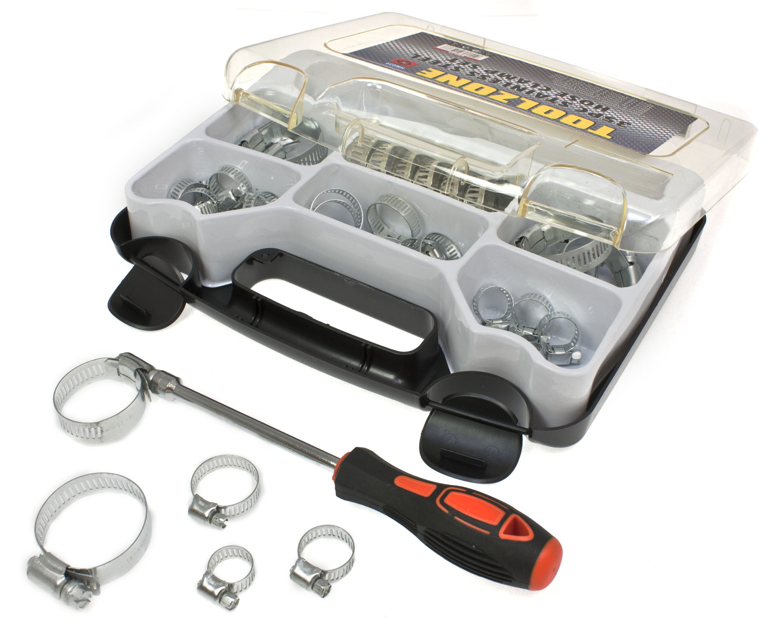 toolzone HW039 8-44 mm Stainless Steel Hose Clamps Clips - Silver (35-Piece)