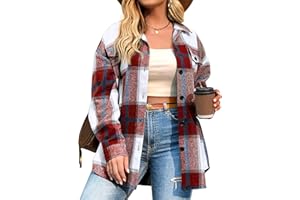 IN'VOLAND Womens Plus Size Shacket Jacket Flannel Plaid Long Sleeve Button Down Shirts Casual Fall Blouses Tops