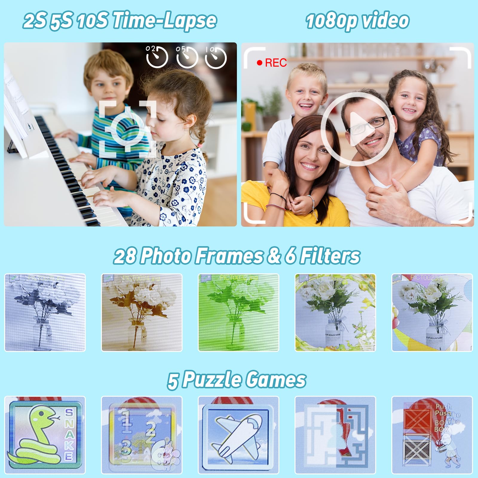DEWEL Kids Camera, Toy Camera, Toddler Camera, 1080P HD Selfie Digital Video Camera for Boys/Girls, Mini Toddler Camcorder with 32G SD Card, Ideal Christmas Birthday Gift for Childrens Age 3-9(Blue)…