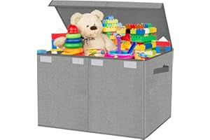 homyfort Large Toy Box Chest for Kids Boys,Collapsible Toy Bin Storage Organizer Basket with Lids for Blanket,Toys,Toddler,Nursery,Playroom (Grey)