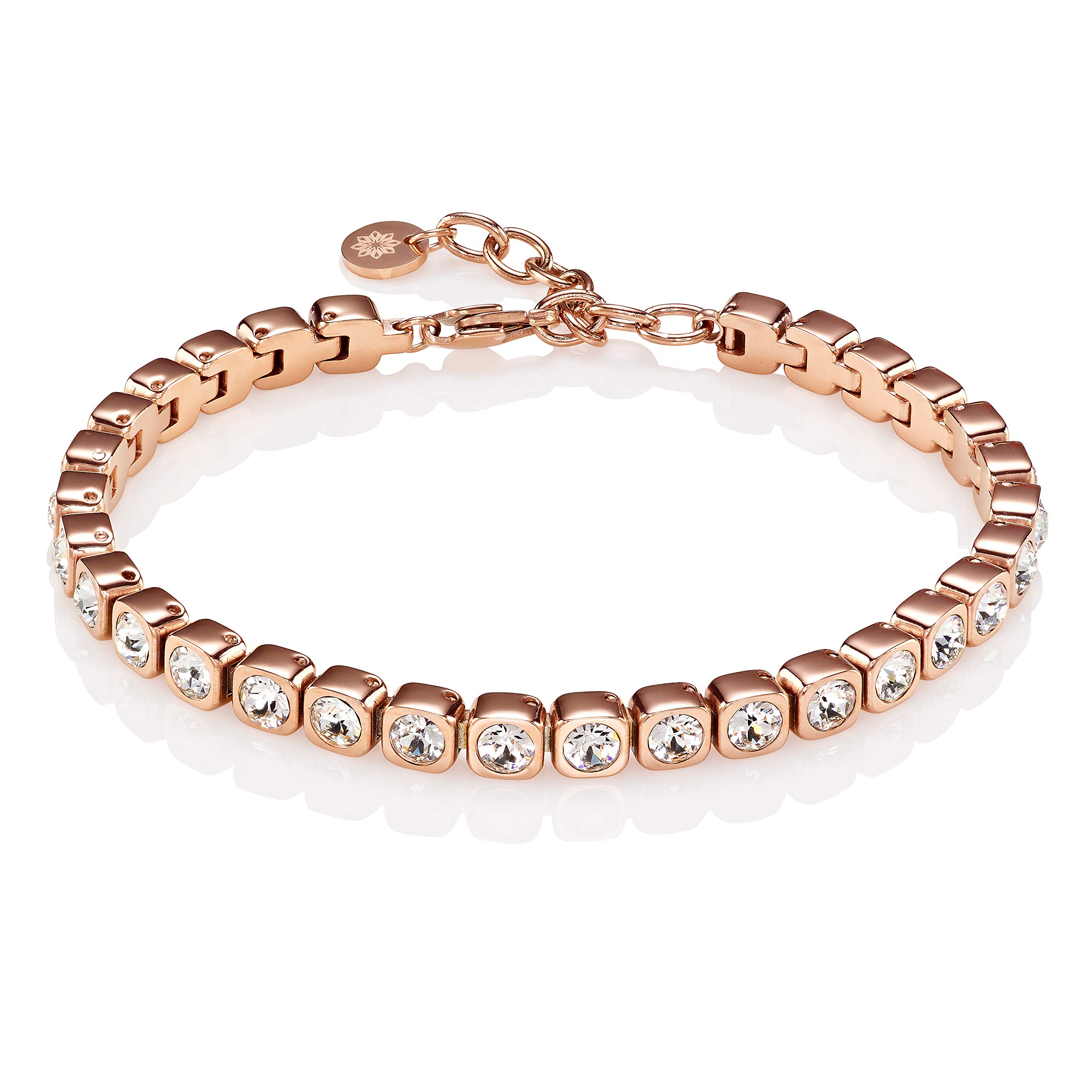 namana Tennis Bracelets for Women, Stainless Steel Tennis Bracelet in Gold, Rose Gold or Silver colour with Crystals (Rose Gold, S)