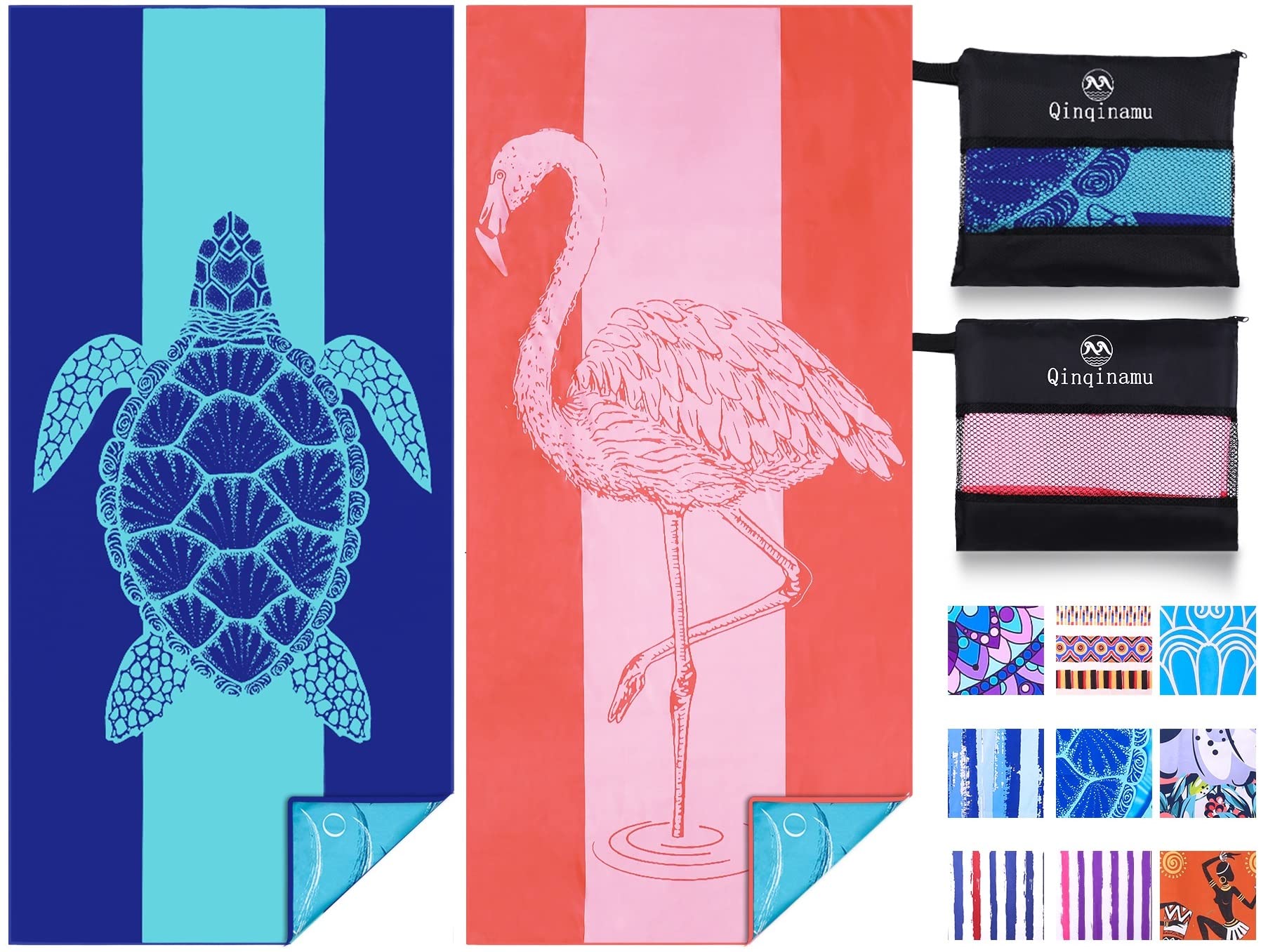 Photo 1 of 2 Pack Microfiber Lightweight Beach Towel 71"x32" Oversized Extra Large Thin Sand Free Towels Travel Swim Pool Yoga Gym Camping for Adults Women Men Beach Essentials Accessories Vacation Gift