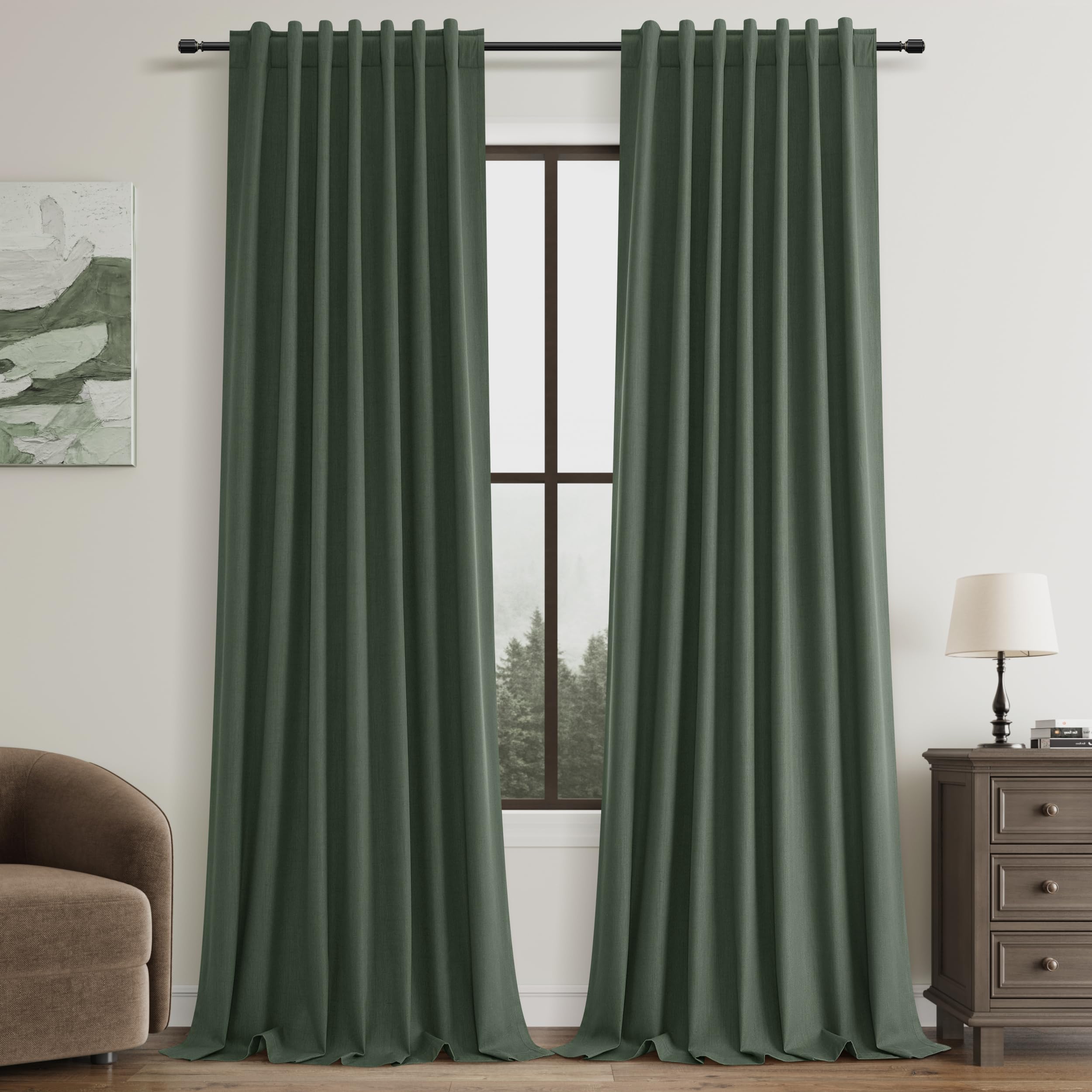 Photo 1 of 120 Inch Black Out Curtains High Ceiling Tall Curtains for Living Room Sliding Glass Door Large Window Drapes Extra Long 10 ft Luxury Blackout Curtains for Cottage Farmhouse Olive Green Loden 52x120