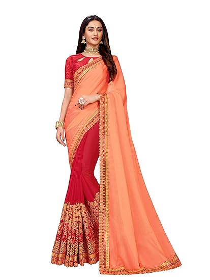Women's Brocade Art Silk Saree With Unstitched Blouse piece (MN665_Peach)