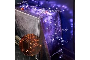 Birchlitland Halloween Lighted Garland 6FT 120L Orange and Purple Bi-Color LED Lights 8 Functions, Black Glittered Garland Lights Battery Operated for Indoor and Outdoor Halloween Party Decoration