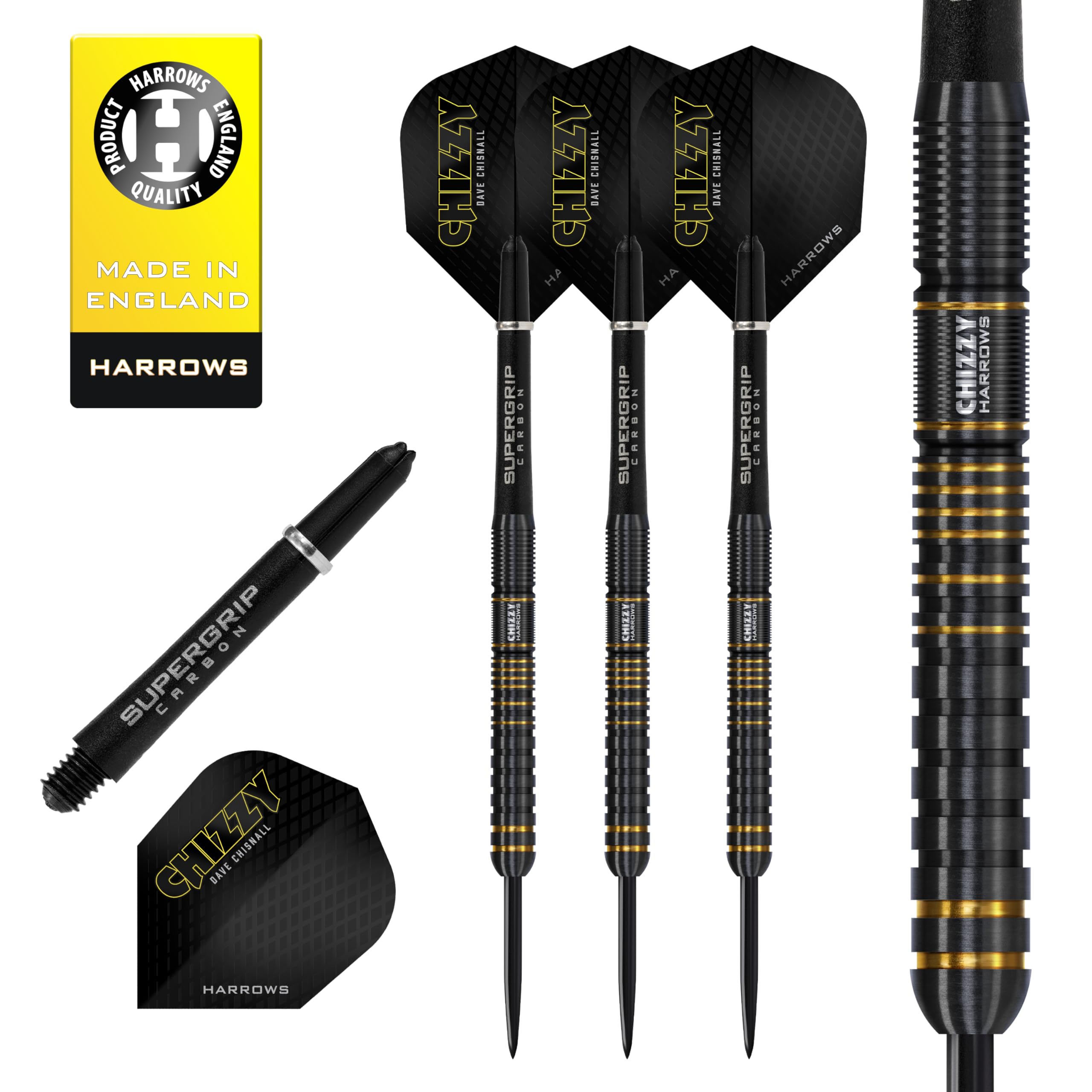 Harrows Dave 'Chizzy' Chisnall Series 3 Player Darts Set Professional Darts 90% Tungsten Steel Tip Darts Set with Quick Point Change System Weights Pro Darts 10pcSet (26g)