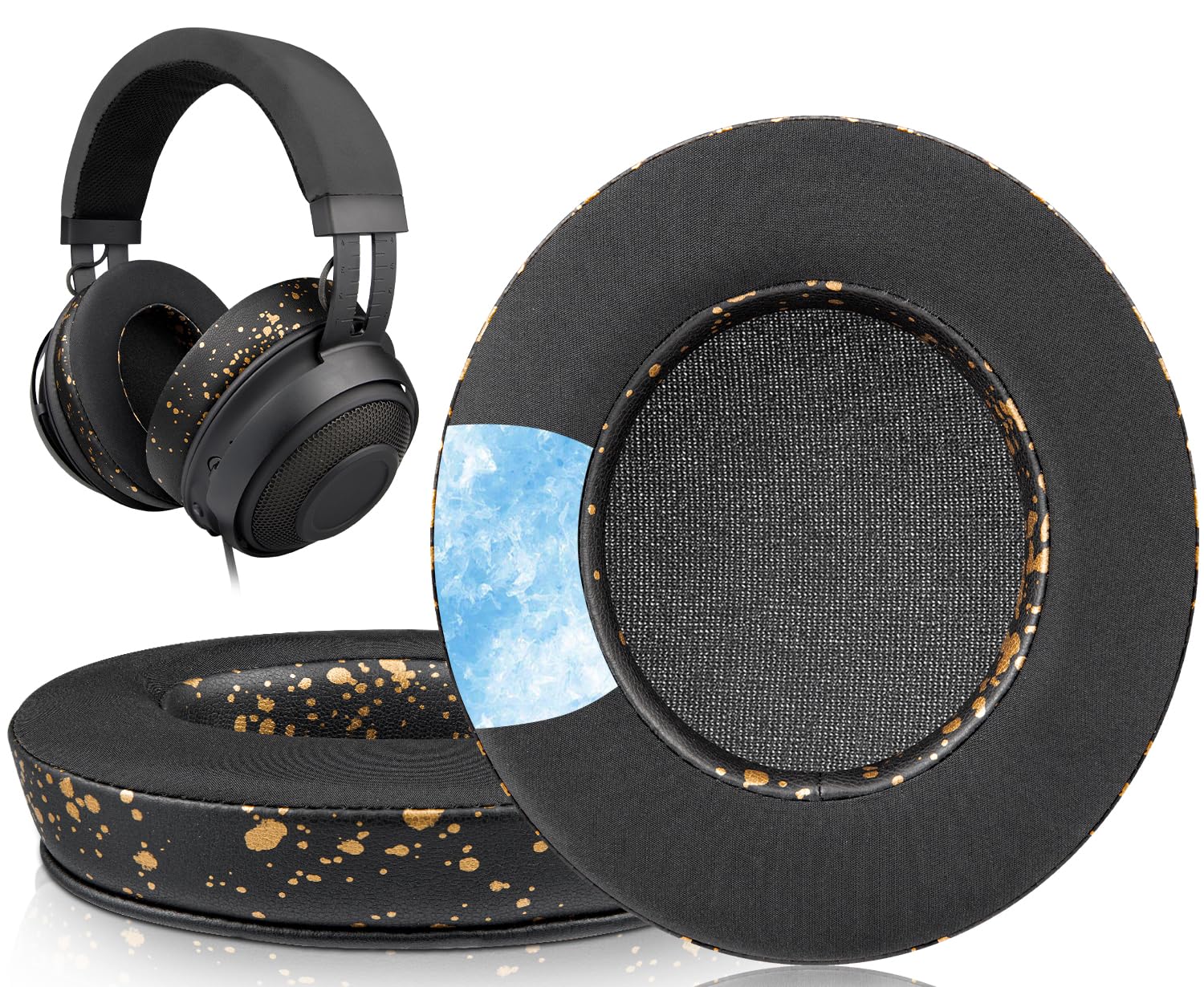 SOULWIT Cooling-Gel Ear Pads Cushions Replacement, for Razer Kraken 2019/Tournament Edition/Ultimate/Kitty, Earpads for Nari/Essential/Ultimate, Kraken X/V3 X Headset - Black Gold — image 1
