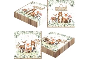 50 Pcs Woodland Animal Party Napkins, Disposable Paper Napkins for Baby Shower, Birthday, Forest Woodland Theme Party Decorat
