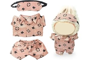 NEOVISTA Clothes Compatible with LABUBU Doll - 3PCS Classic Set, 17cm Doll Clothes Designer Outfit for Cozy Night Theme, Stylish Luxury Pajama Accessories for Labubu, No Doll (Rosy Sleepwear Set)