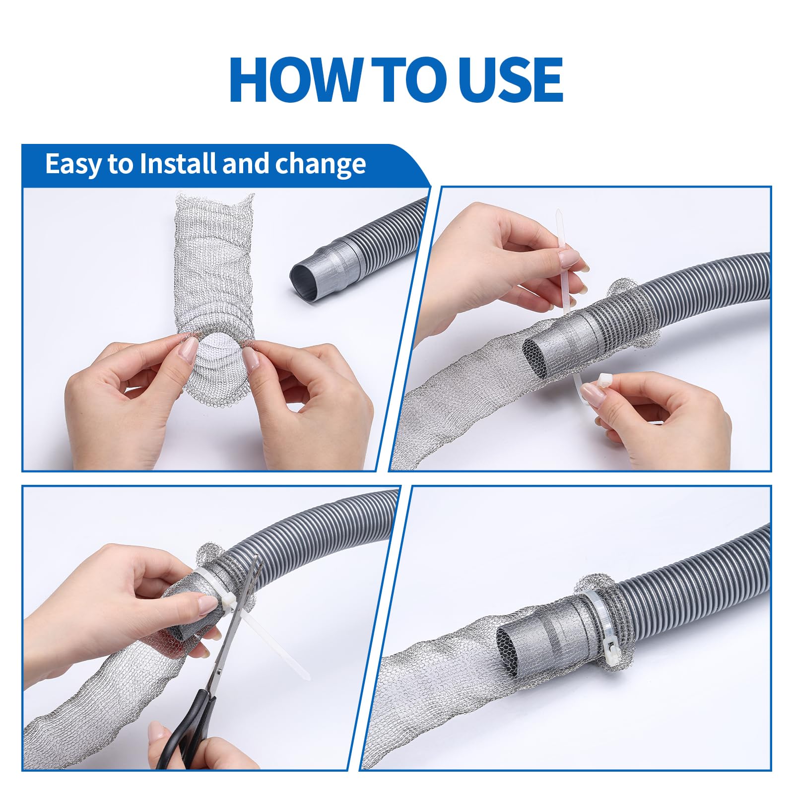 40 Pieces Lint Traps Stainless Steel Washing Machine Lint Snare Traps Laundry Mesh Washer Hose Filter with 40 Pcs Cable Ties