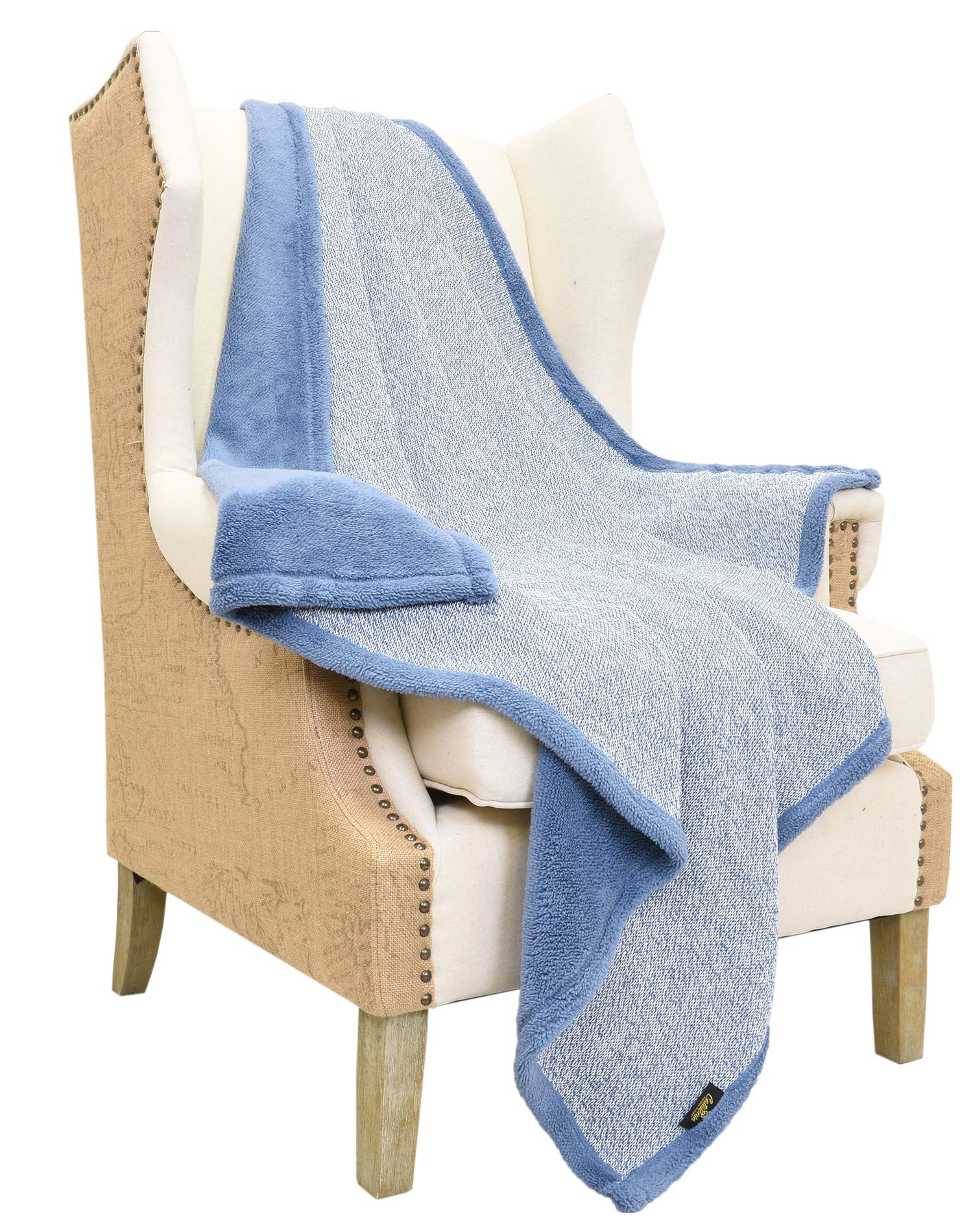 Cabe Knit Sherpa Throw Blanket,Premium Reversible Super Soft Couch Blanket with Fleece Lining All Season Gift Blanket 50X60 By Catalonia Blue