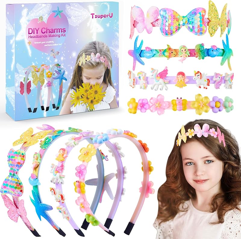 TsuperU Girls Craft Kit DIY Headband Charms Hair Accessories Toy Age 5-12 Years