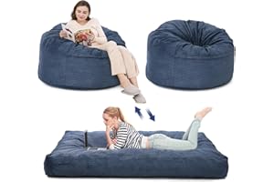 2-in-1 Giant Bean Bag Chair Bed for Adults | Convertible Folding Sofa Bed Lounger | Ultra Soft Corduroy Floor Couch with Remo