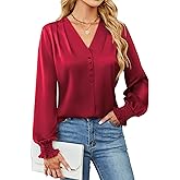 BMJL Women's Blouses Dressy Casual Satin Silk Long Sleeve Shirts Business Casual Tops