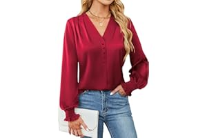BMJL Women's Blouses Dressy Casual Satin Silk Long Sleeve Shirts Business Casual Tops