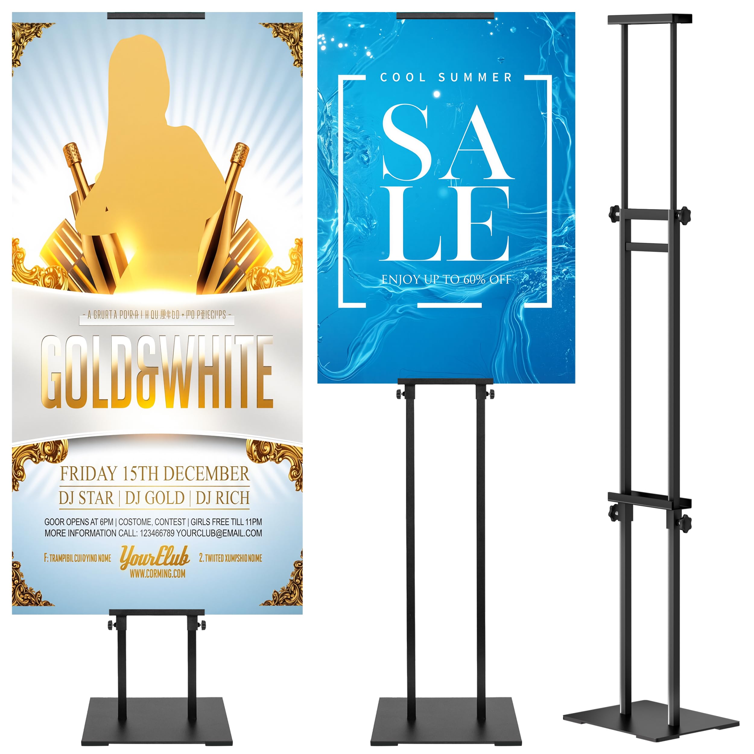 VAIIGO Double-Sided KT Board Sign Stand Adjustable Poster Stand Heavy Duty Floor Advertising Sign Holder Height Up to 203cm for Board & Foam,Black