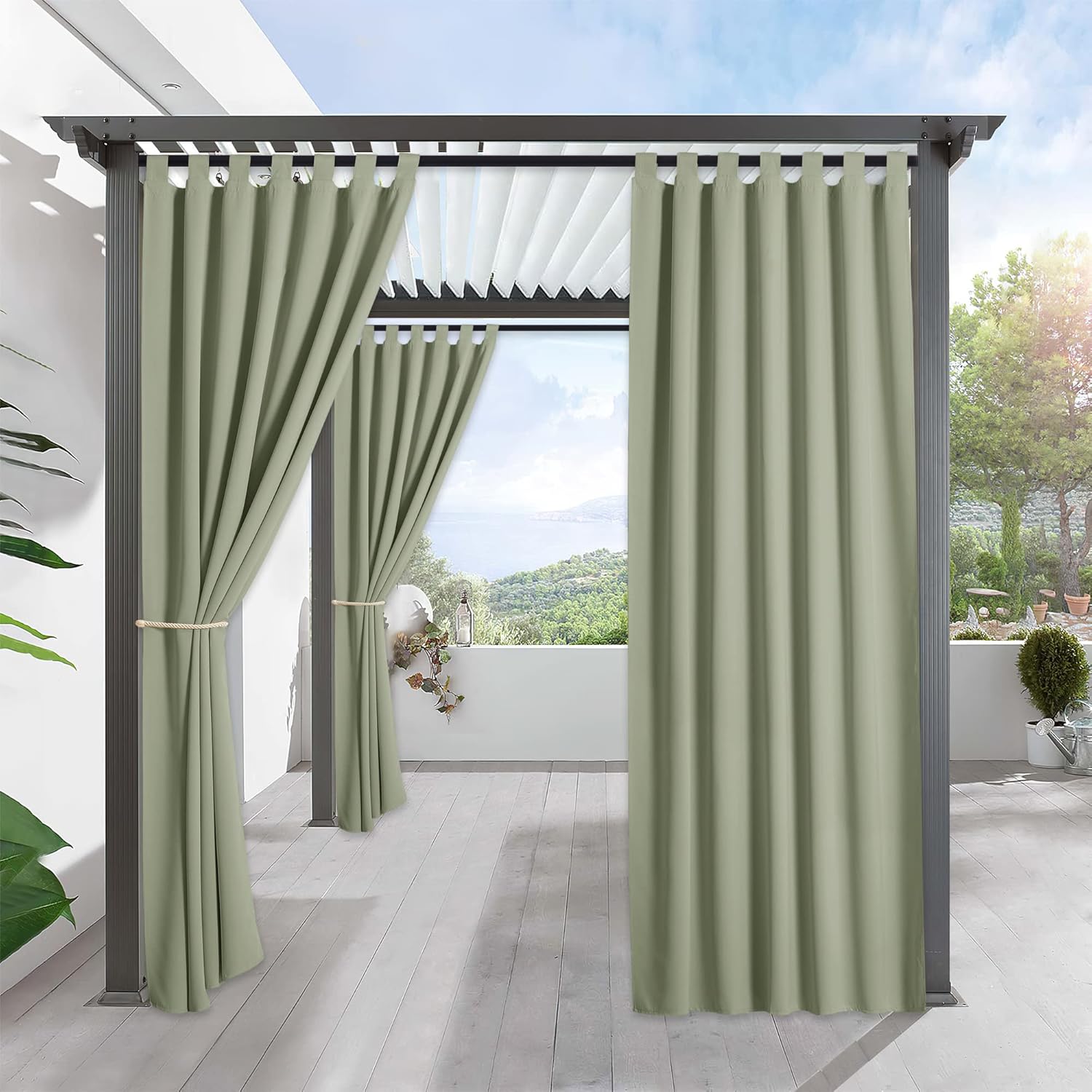 Outdoor Curtains - RYB HOME Sage Green Outdoor Curtains 84 inches Long Blackout Thermal Insulating Curtains for Patio Pergola Gazebo Pavillion Garden Garage, W 52 x L 84, 1 Panel
