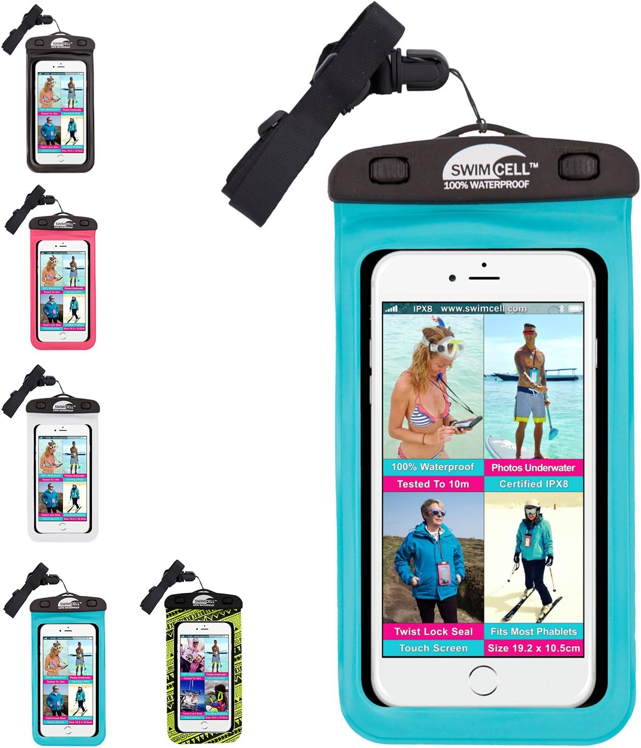 SwimCell Waterproof Phone Case For Swimming, Fits ALL LARGE Size Mobile Phones 10.5x18.5cm