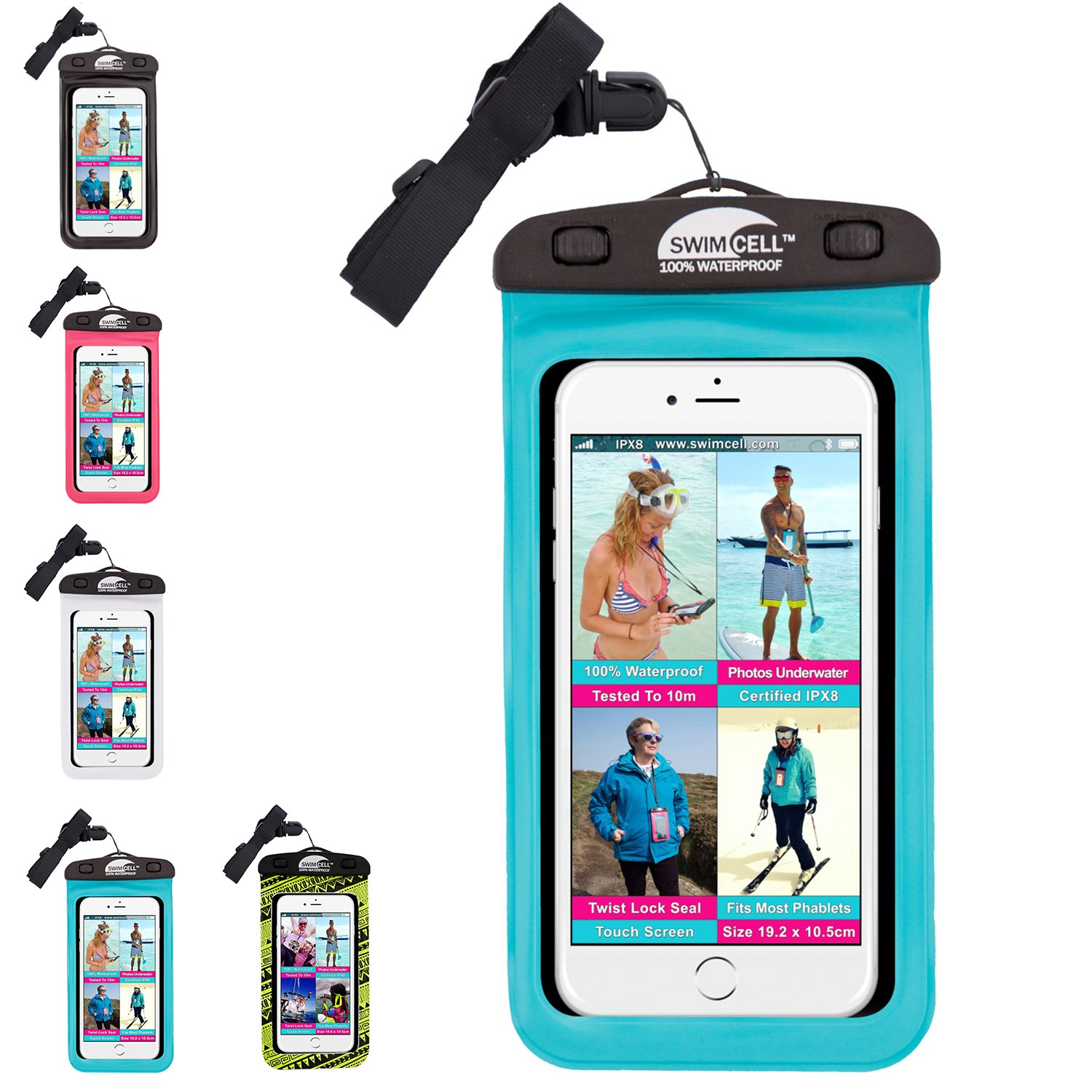 SwimCell Waterproof Phone Case For Swimming - Fits ALL LARGE Size Mobile Phones 10.5x18.5cm - Ideal for iPhone, Samsung and Android - Waterproof Phone Pouch - IPX8 Certified - Blue, Large