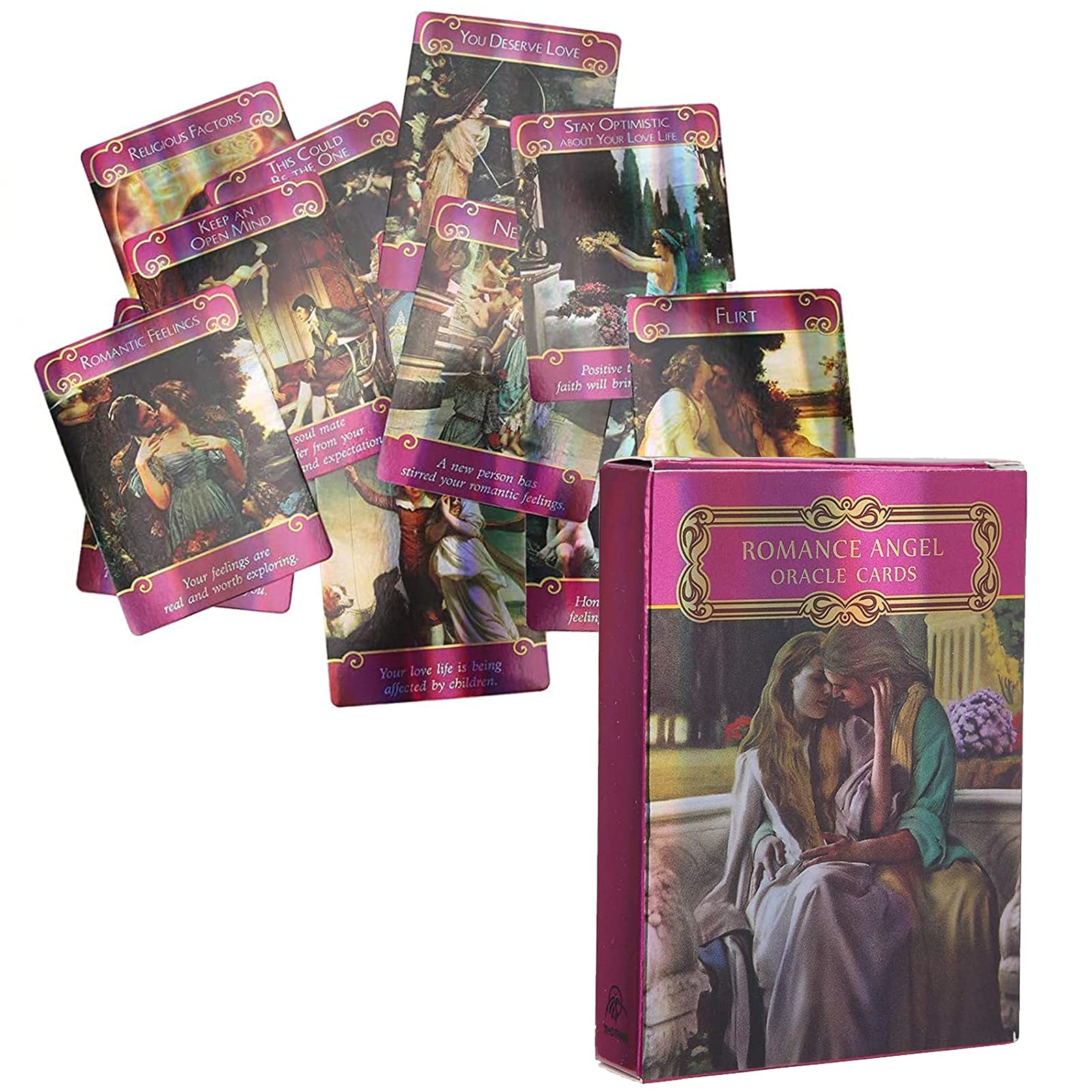 Yitengteng Romance Angel Hologram Tarot Cards Set with Bag, Oracle Cards Future Telling Tarot Card with Flash Effect, Fate Divination Card Party Table Game Gift for Beginners