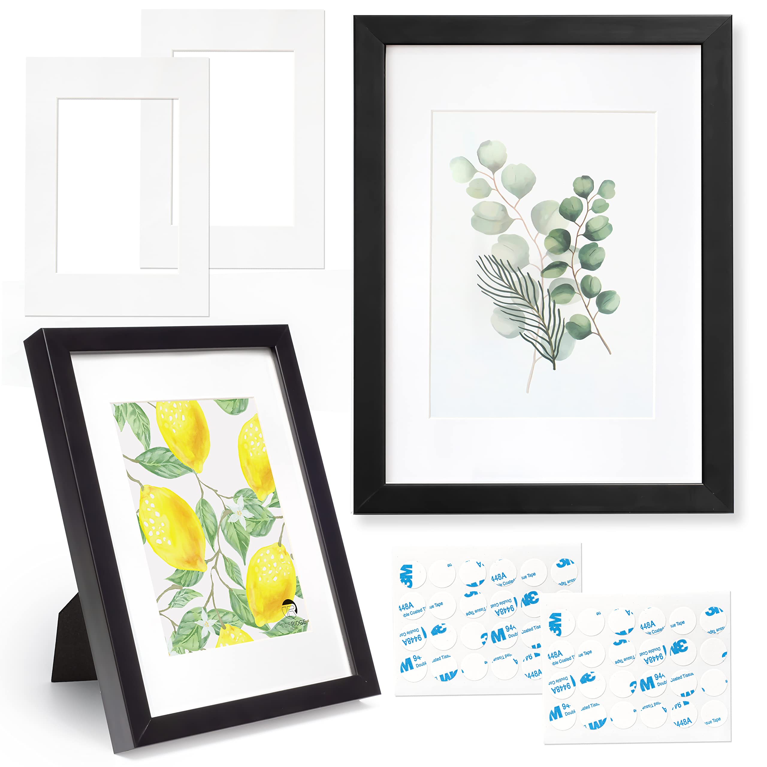 Set of 2 - A4 Solid Wood Picture Frame Black With A5 Mount (8.3 × 11.7 Inches) Thick Wooden Photo, Poster, Certificate Frame, Kickstand And Wall Mount - Plexiglas Safety Glass