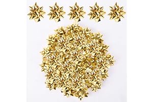 Iceyyyy 100 Pcs Mini Christmas Gift Bows-1 Inch Gold Metallic Star Gift Bows-Tiny Adhesive Present Bows for Christmas Holiday Decor DIY Gifts Wrapping